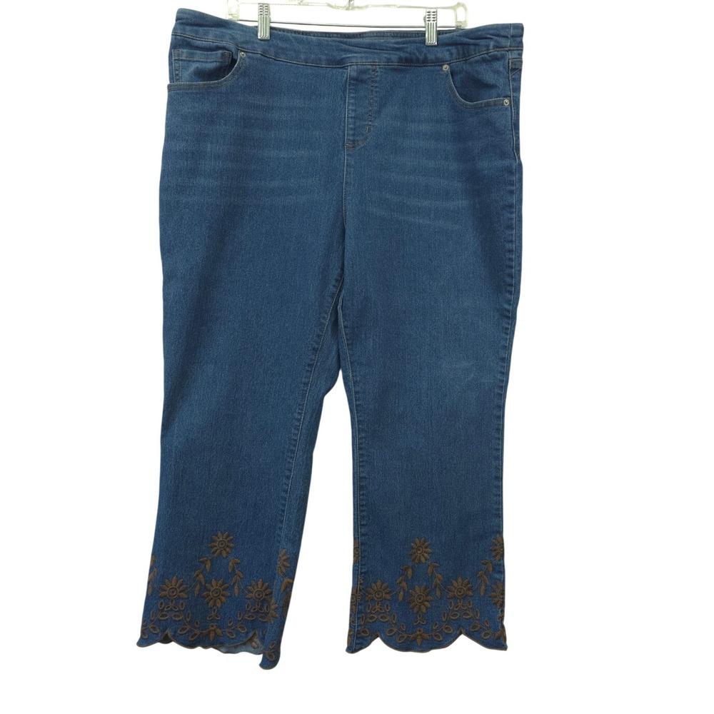 The Pioneer Woman Embroidered Scallop Hem Denim Jeans XL 16-18 Blue